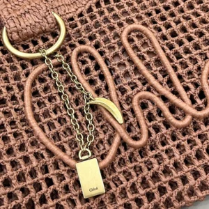 Chloe Women Summer Banana East-west Tote Bag in Raffia & Buffalo Leather