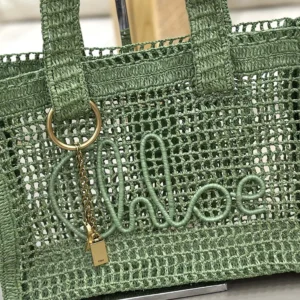 Chloe Women Summer Banana East-west Tote Bag in Raffia & Buffalo Leather