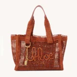 Chloe Women Summer Banana East-west Tote Bag in Raffia & Buffalo Leather
