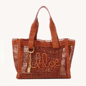 Chloe Women Summer Banana East-west Tote Bag in Raffia & Buffalo Leather