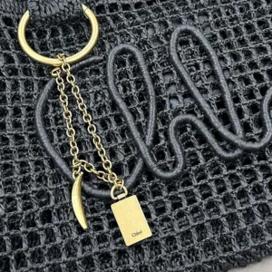 Chloe Women Summer Banana East-west Tote Bag in Raffia & Buffalo Leather