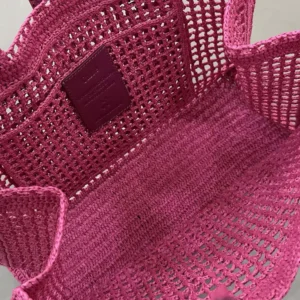 Chloe Women Summer Banana East-west Tote Bag in Raffia & Buffalo Leather-Pink