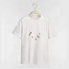 Dior Women Dioramour Fitted T-Shirt White Cotton Jersey with Multicolor Doves & Roses Motif