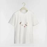 Dior Women Dioramour Fitted T-Shirt White Cotton Jersey with Multicolor Doves & Roses Motif