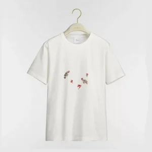 Dior Women Dioramour Fitted T-Shirt White Cotton Jersey with Multicolor Doves & Roses Motif