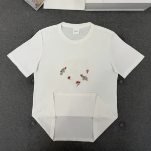 Dior Women Dioramour Fitted T-Shirt White Cotton Jersey with Multicolor Doves & Roses Motif