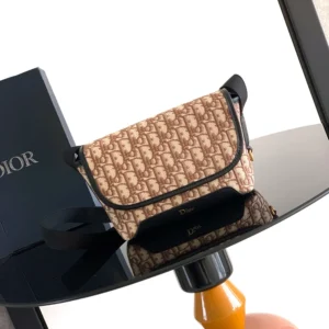 Dior Men Mini Dior Jett Messenger Bag with Flap Brown Dior Oblique Jacquard