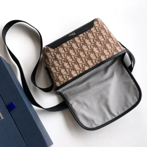 Dior Men Mini Dior Jett Messenger Bag with Flap Brown Dior Oblique Jacquard