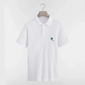 Dior Men Polo Shirt with Dior Clover Embroidery White Cotton Piqué