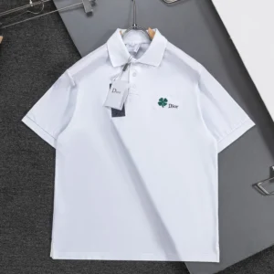 Dior Men Polo Shirt with Dior Clover Embroidery White Cotton Piqué