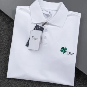 Dior Men Polo Shirt with Dior Clover Embroidery White Cotton Piqué