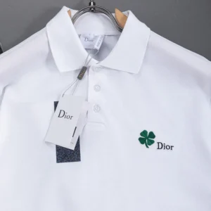 Dior Men Polo Shirt with Dior Clover Embroidery White Cotton Piqué