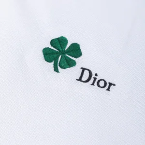 Dior Men Polo Shirt with Dior Clover Embroidery White Cotton Piqué