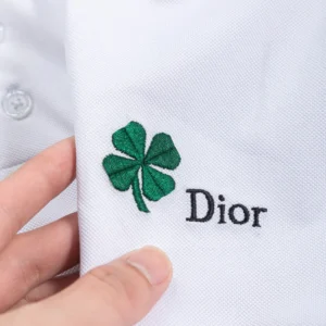 Dior Men Polo Shirt with Dior Clover Embroidery White Cotton Piqué