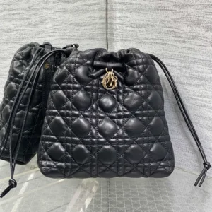 Dior Women Adiorable Mini Bucket Bag Black Cannage Lambskin