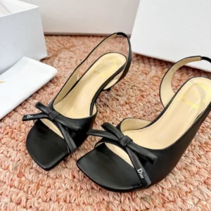 Dior Women Bow Heeled Slingback Sandal Black Lambskin KCO576LAB