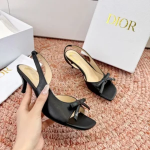 Dior Women Bow Heeled Slingback Sandal Black Lambskin KCO576LAB