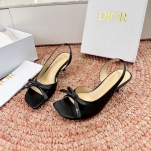 Dior Women Bow Heeled Slingback Sandal Black Lambskin KCO576LAB