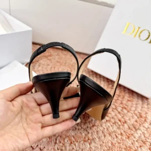 Dior Women Bow Heeled Slingback Sandal Black Lambskin KCO576LAB