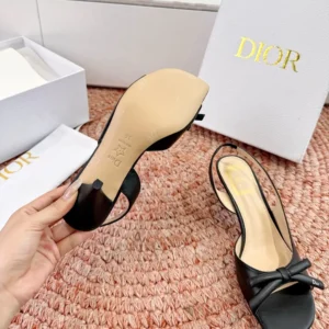 Dior Women Bow Heeled Slingback Sandal Black Lambskin KCO576LAB