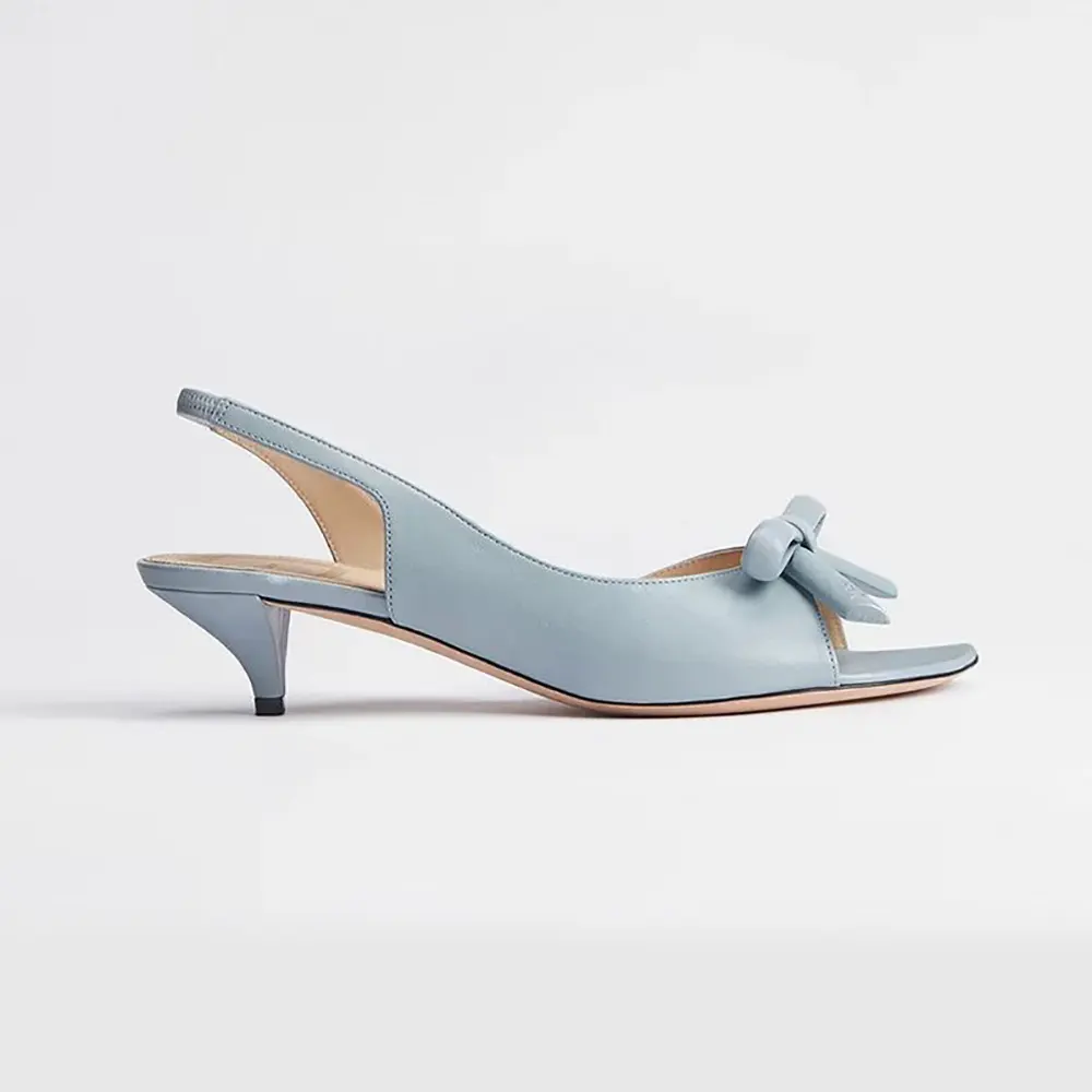 Dior Women Bow Heeled Slingback Sandal Bleu Ciel Lambskin KCO576LAB