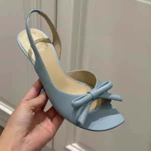 Dior Women Bow Heeled Slingback Sandal Bleu Ciel Lambskin KCO576LAB