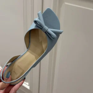Dior Women Bow Heeled Slingback Sandal Bleu Ciel Lambskin KCO576LAB