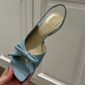 Dior Women Bow Heeled Slingback Sandal Bleu Ciel Lambskin KCO576LAB
