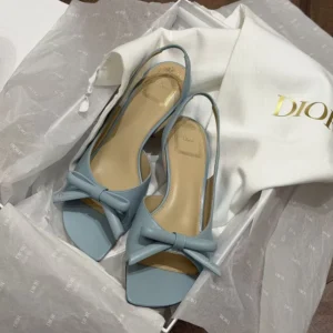 Dior Women Bow Heeled Slingback Sandal Bleu Ciel Lambskin KCO576LAB