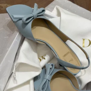 Dior Women Bow Heeled Slingback Sandal Bleu Ciel Lambskin KCO576LAB