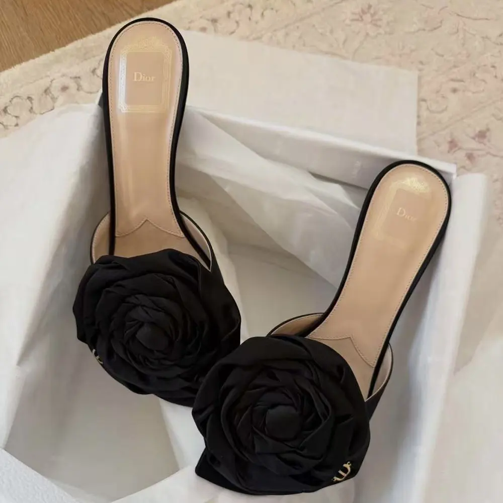 Dior Women Dior Aurore Heeled Sandal Black Satin KCO618SAT