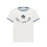 Dior Women Dioriviera T-Shirt Ecru and Blue Cotton Jersey