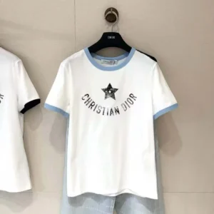 Dior Women Dioriviera T-Shirt Ecru and Blue Cotton Jersey