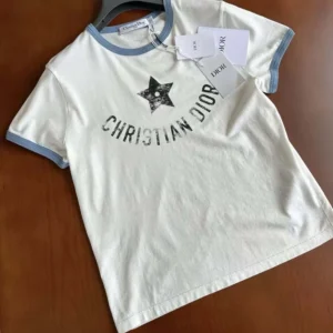 Dior Women Dioriviera T-Shirt Ecru and Blue Cotton Jersey