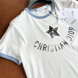 Dior Women Dioriviera T-Shirt Ecru and Blue Cotton Jersey
