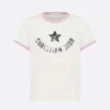 Dior Women Dioriviera T-Shirt Ecru and Pink Cotton Jersey