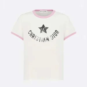 Dior Women Dioriviera T-Shirt Ecru and Pink Cotton Jersey