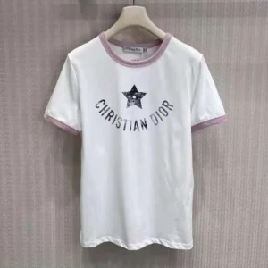 Dior Women Dioriviera T-Shirt Ecru and Pink Cotton Jersey