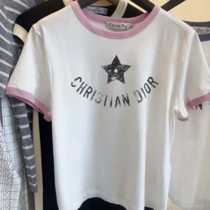 Dior Women Dioriviera T-Shirt Ecru and Pink Cotton Jersey