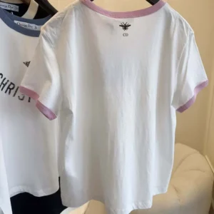 Dior Women Dioriviera T-Shirt Ecru and Pink Cotton Jersey