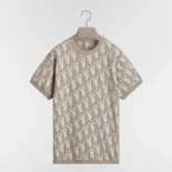 Dior Women Oblique T-Shirt Regular Fit Beige Cotton-Wool-Silk Jacquard 693M619A7040