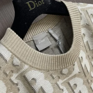 Dior Women Oblique T-Shirt Regular Fit Beige Cotton-Wool-Silk Jacquard 693M619A7040