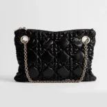 Small Dior Crunchy Bag Black Puffy Macrocannage Calfskin