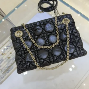 Dior Women Small Dior Crunchy Bag Black Puffy Macrocannage Calfskin M1416OUYA