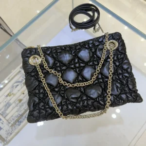 Dior Women Small Dior Crunchy Bag Black Puffy Macrocannage Calfskin M1416OUYA