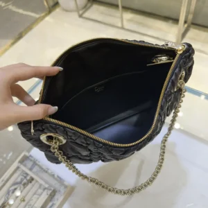 Dior Women Small Dior Crunchy Bag Black Puffy Macrocannage Calfskin M1416OUYA