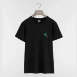 Dior Women T-Shirt with Dior Clover Embroidery, Regular Fit Black Cotton Jersey
