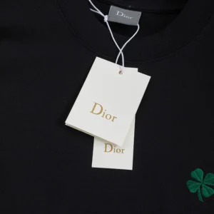 Dior Women T-Shirt with Dior Clover Embroidery Regular Fit Black Cotton Jersey