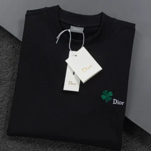 Dior Women T-Shirt with Dior Clover Embroidery Regular Fit Black Cotton Jersey