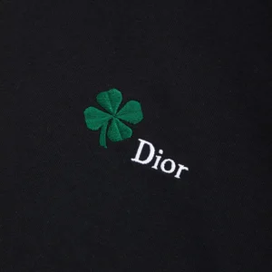 Dior Women T-Shirt with Dior Clover Embroidery Regular Fit Black Cotton Jersey